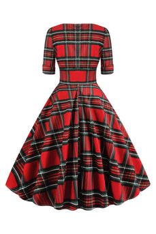 Red Sweetheart Plaid Print Christmas Dress