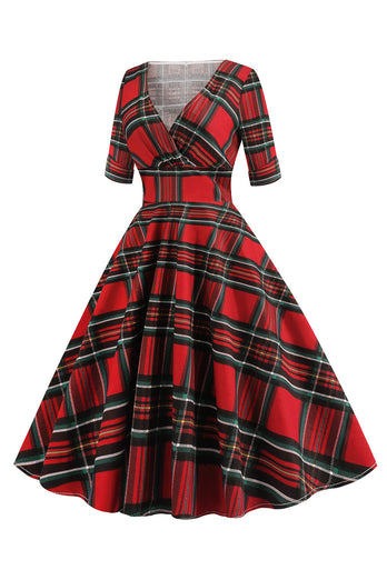 Red Sweetheart Plaid Print Christmas Dress