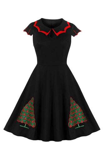 Black Xmas Dress with Christmas Tree Cap Sleeves