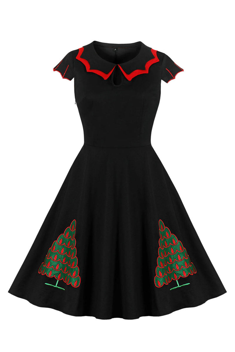 Load image into Gallery viewer, Black Xmas Dress with Christmas Tree Cap Sleeves