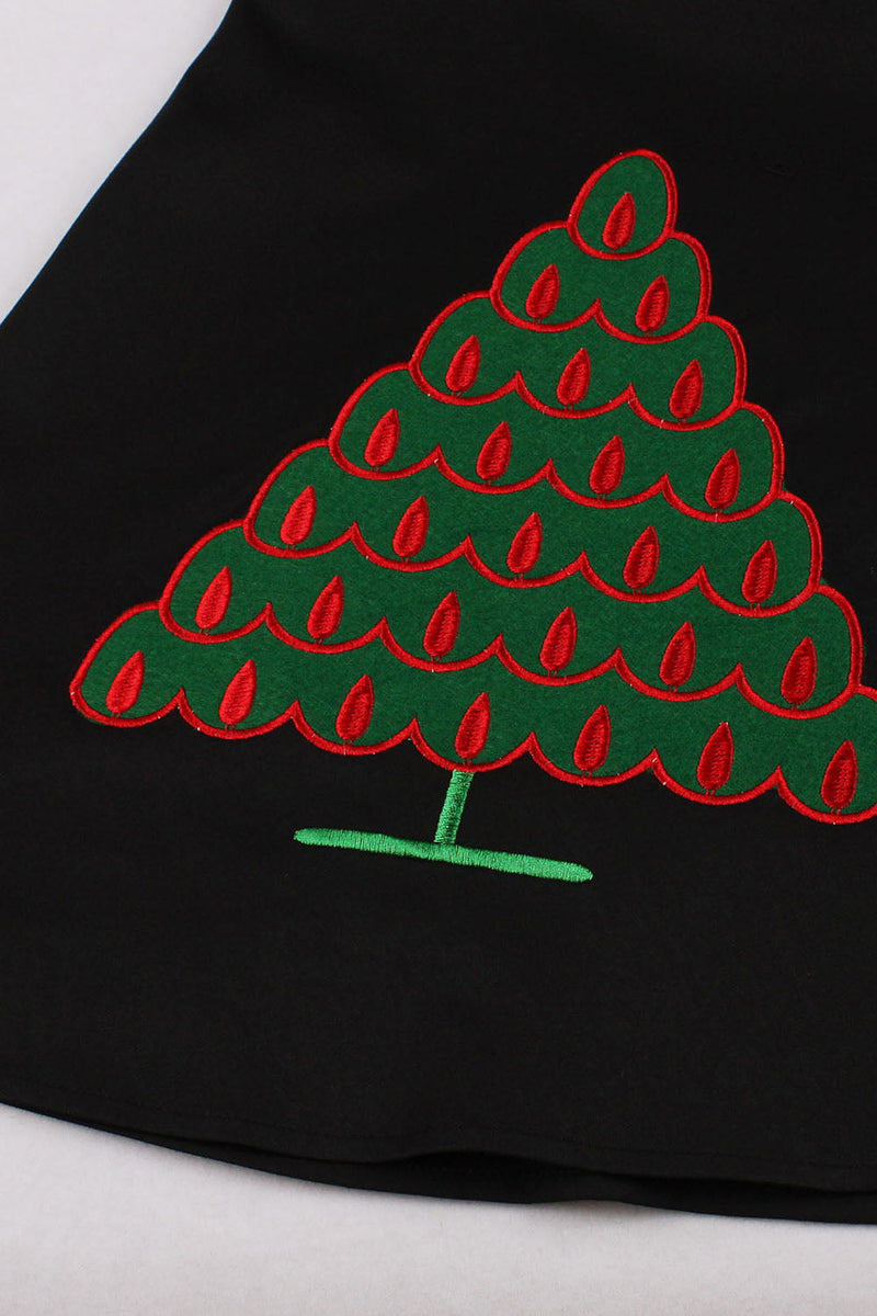 Load image into Gallery viewer, Black Xmas Dress with Christmas Tree Cap Sleeves