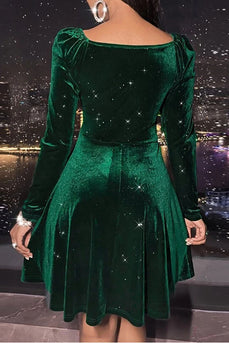 V-Neck Green Velvet Christmas Dress
