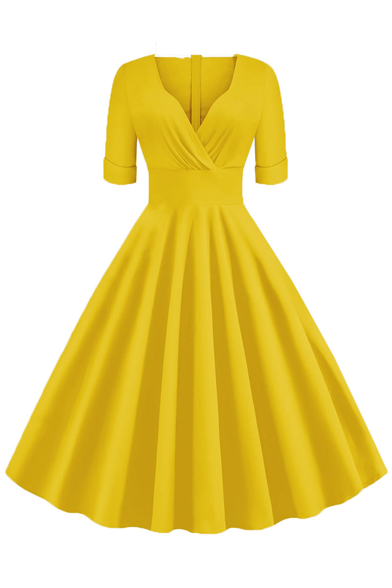 Load image into Gallery viewer, Green V-Neck Short Sleeves 1950s Swing Dress