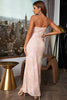 Load image into Gallery viewer, Light Pink Spaghetti Straps Jacquard Prom Dress with Slit