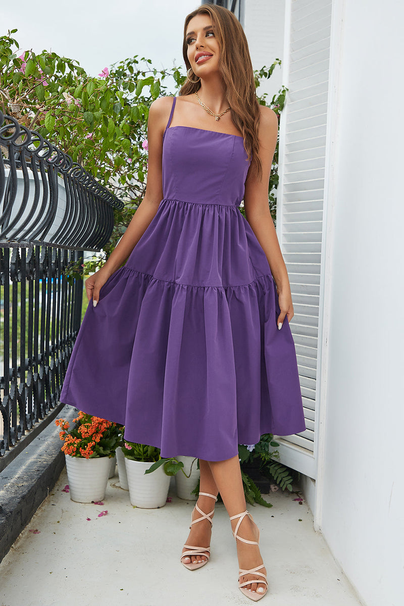 Load image into Gallery viewer, Violet Spaghetti Straps Summer Dress With Bow