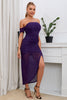 Load image into Gallery viewer, Violet Off The Shoulder Sequined Wedding Guest Dress