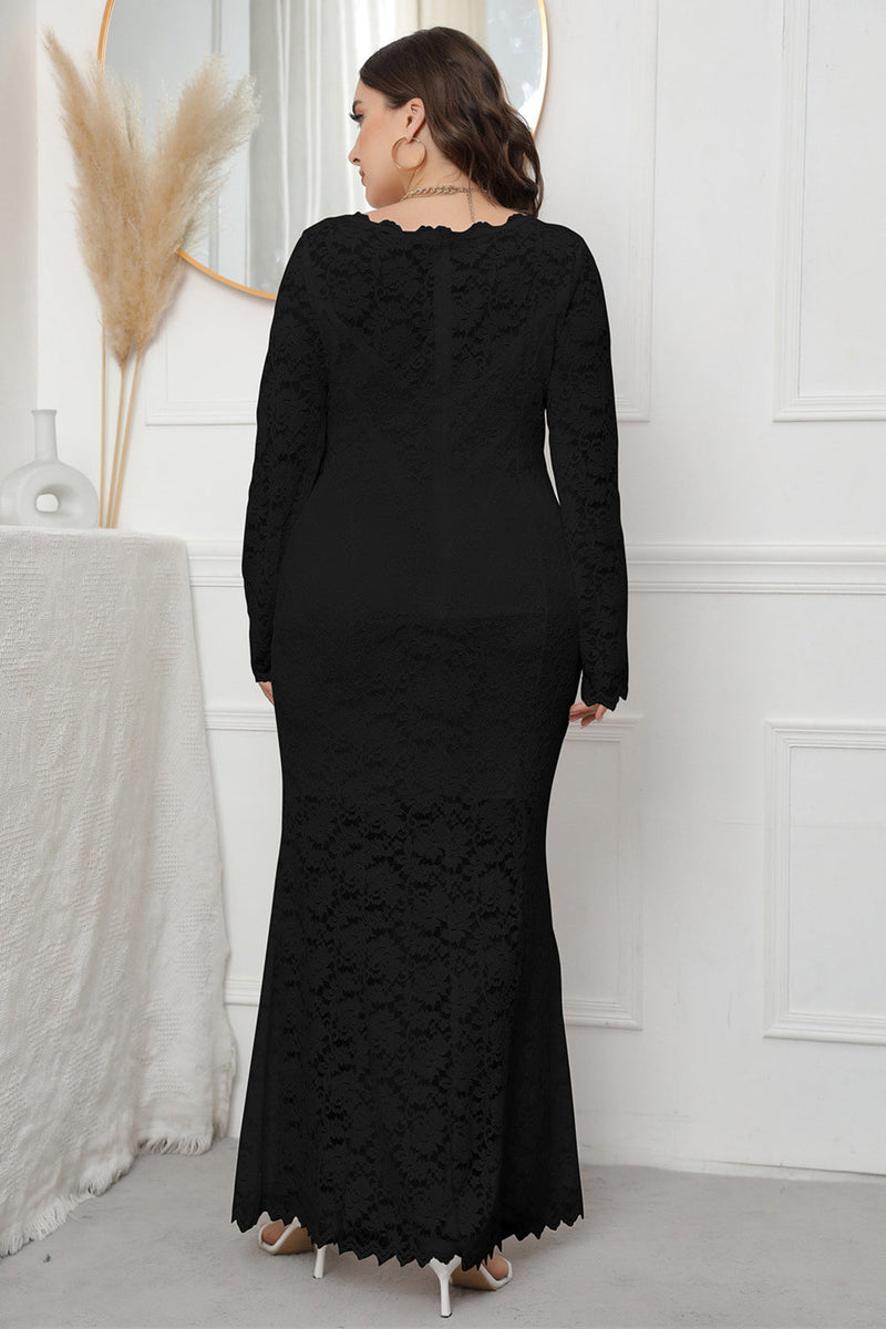Load image into Gallery viewer, Plus Size Lace Black Long Sleeves Mother Of The Bride Dress