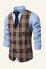 Load image into Gallery viewer, Lapel Brown Men&#39;s Check Vest