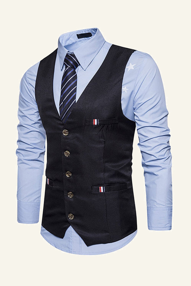 Load image into Gallery viewer, Black Single Breasted Lapel Men&#39;s Black Vest