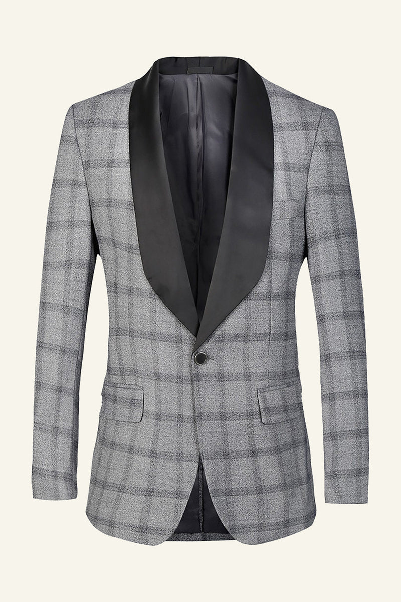 Load image into Gallery viewer, Brown Plaid Shawl Lapel Men Prom Blazer