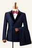 Load image into Gallery viewer, Dark Blue Peaked Lapel Double-Breasted Men&#39;s Suit Tuxedo