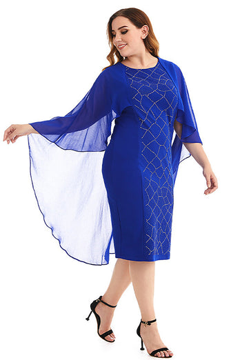 Plus Size Royal Blue Mother Of The Bride Dress With Cape