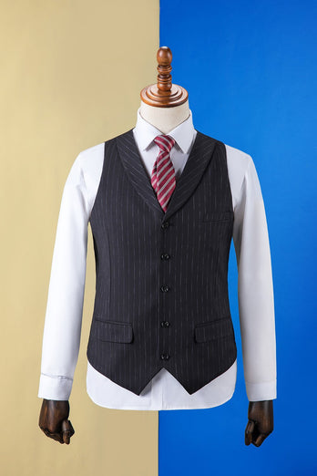 Black Striped Double-Breasted Peaked Lapel 3-Piece Men's Suit