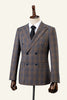 Load image into Gallery viewer, Brown Plaid Peaked Lapel Double-Breasted 2-Piece Men&#39;s Suit