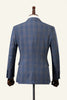 Load image into Gallery viewer, Blue Plaid Double-Breasted Peaked Lapel 2-Piece Men&#39;s Suit