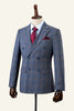 Load image into Gallery viewer, Blue Plaid Double-Breasted Peaked Lapel 2-Piece Men&#39;s Suit