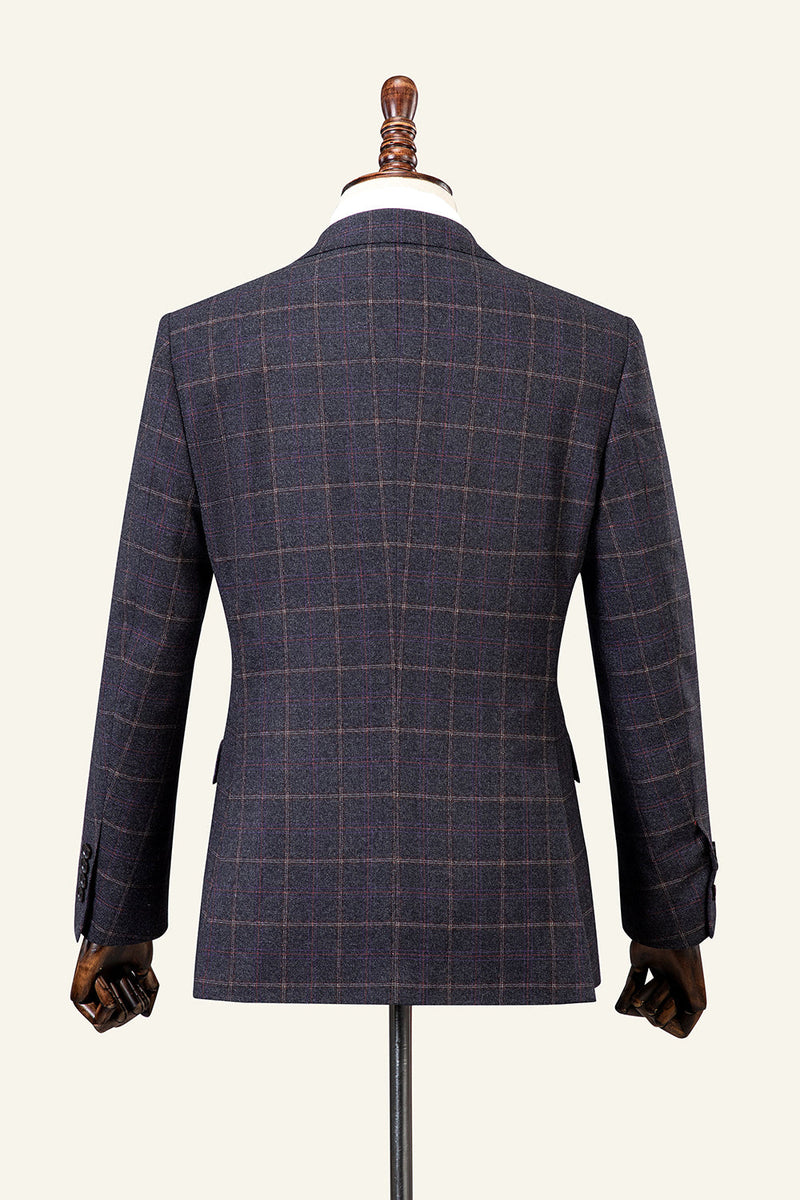 Load image into Gallery viewer, Grey Plaid Double-Breasted 2-Piece Men&#39;s Suit