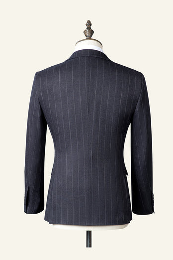 Black Striped Notched Lapel 3-Piece Men's Suit