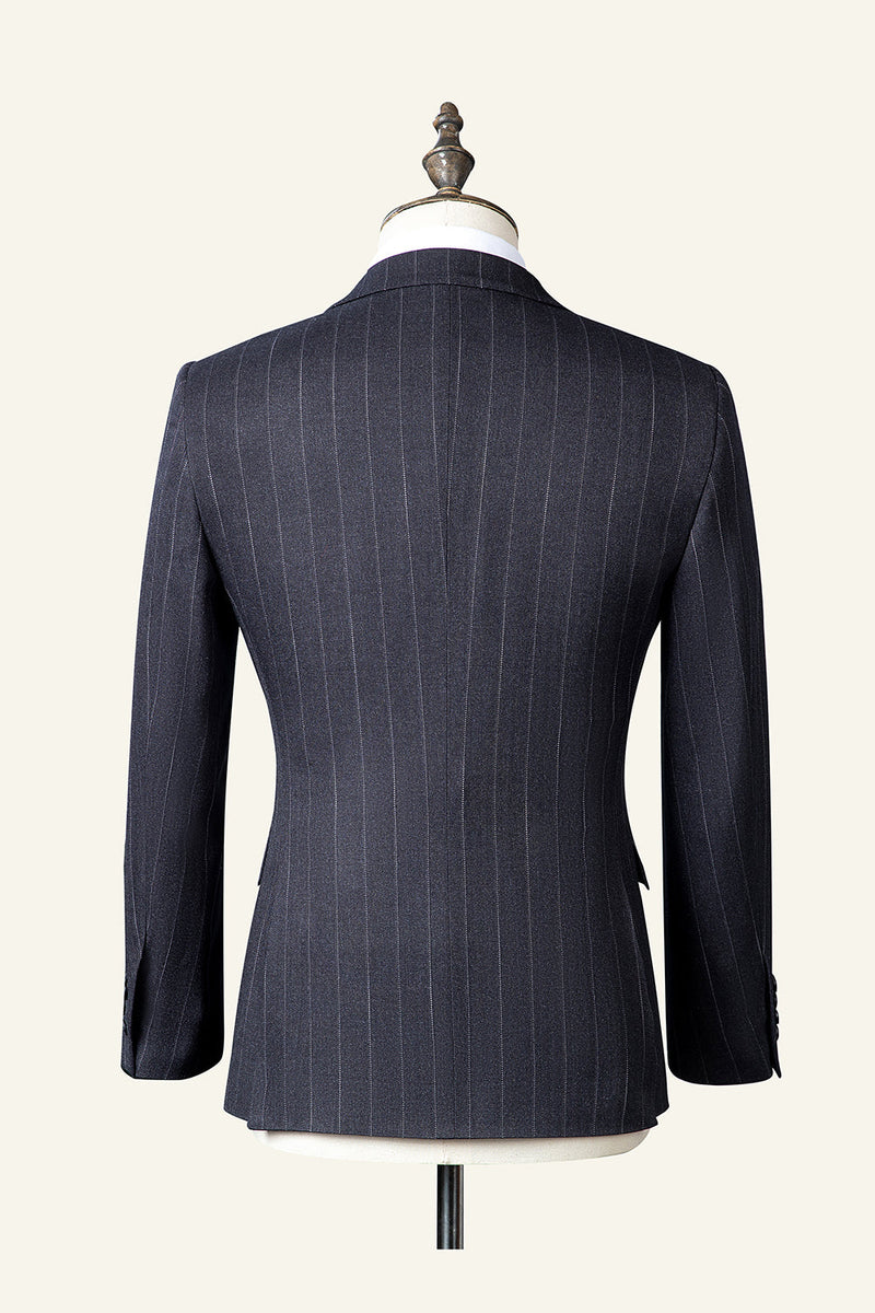 Load image into Gallery viewer, Black Striped Notched Lapel 3-Piece Men&#39;s Suit