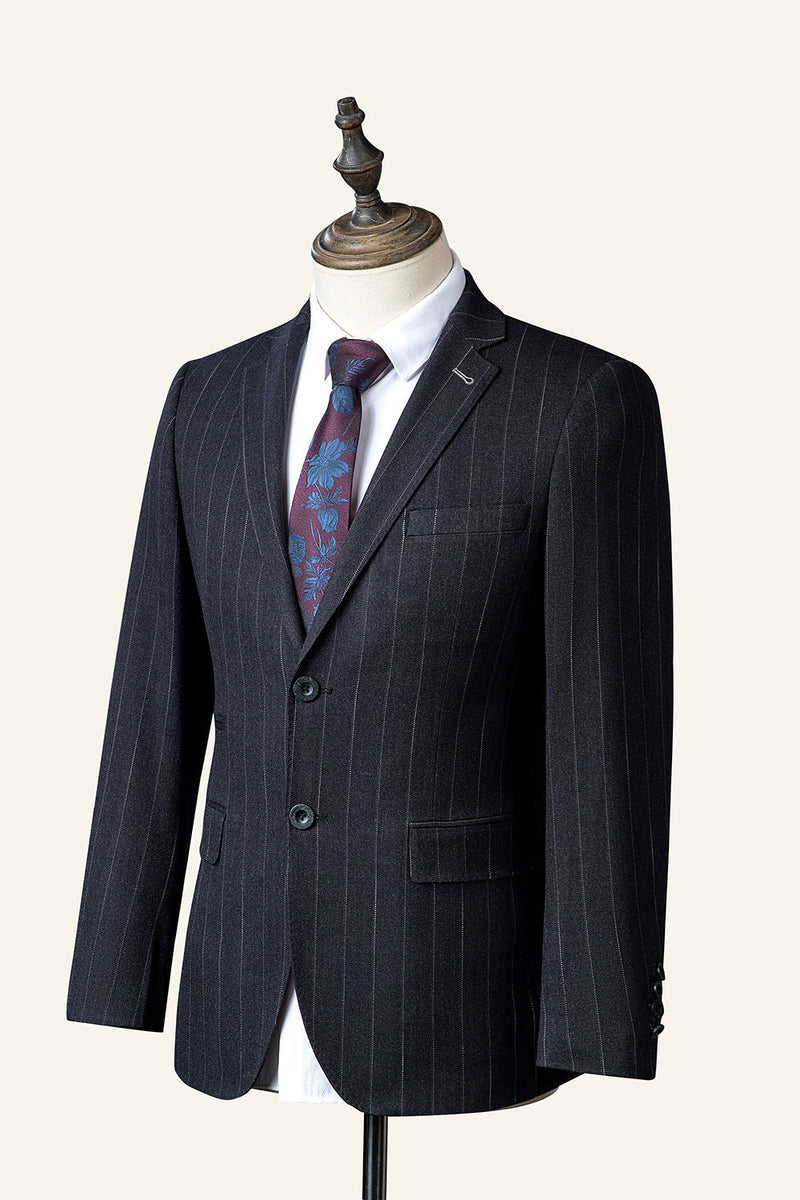 Load image into Gallery viewer, Black Striped Notched Lapel 3-Piece Men&#39;s Suit