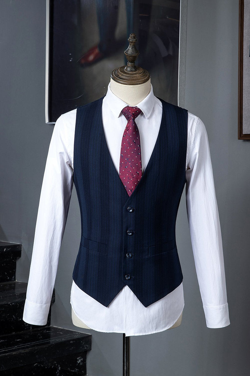 Load image into Gallery viewer, Dark Blue Pinstripe 3-Piece Double-Breasted Men&#39;s Suit