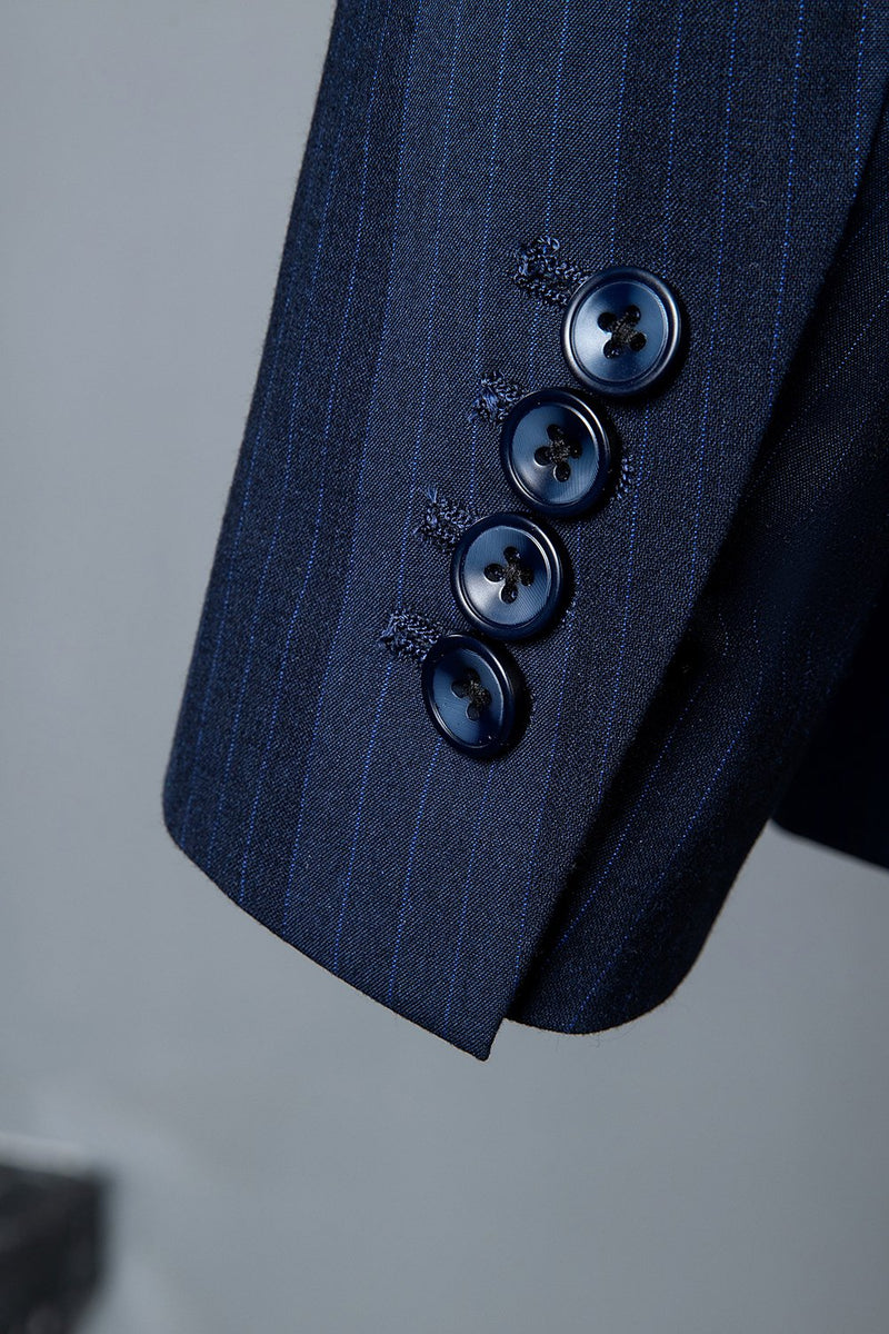 Load image into Gallery viewer, Dark Blue Pinstripe 3-Piece Double-Breasted Men&#39;s Suit