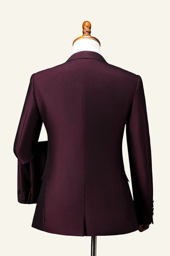 Burgundy Notch Lapel 3-Piece Men's Suit