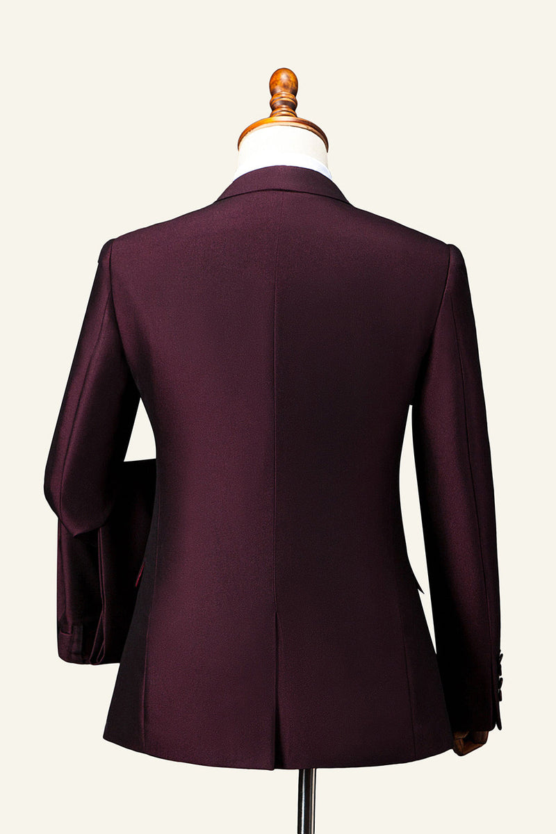 Load image into Gallery viewer, Burgundy Notch Lapel 3-Piece Men&#39;s Suit