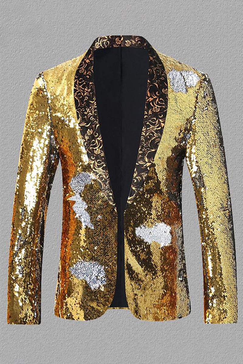Load image into Gallery viewer, Sparkly Golden Sequins Shawl Lapel Men&#39;s Blazer