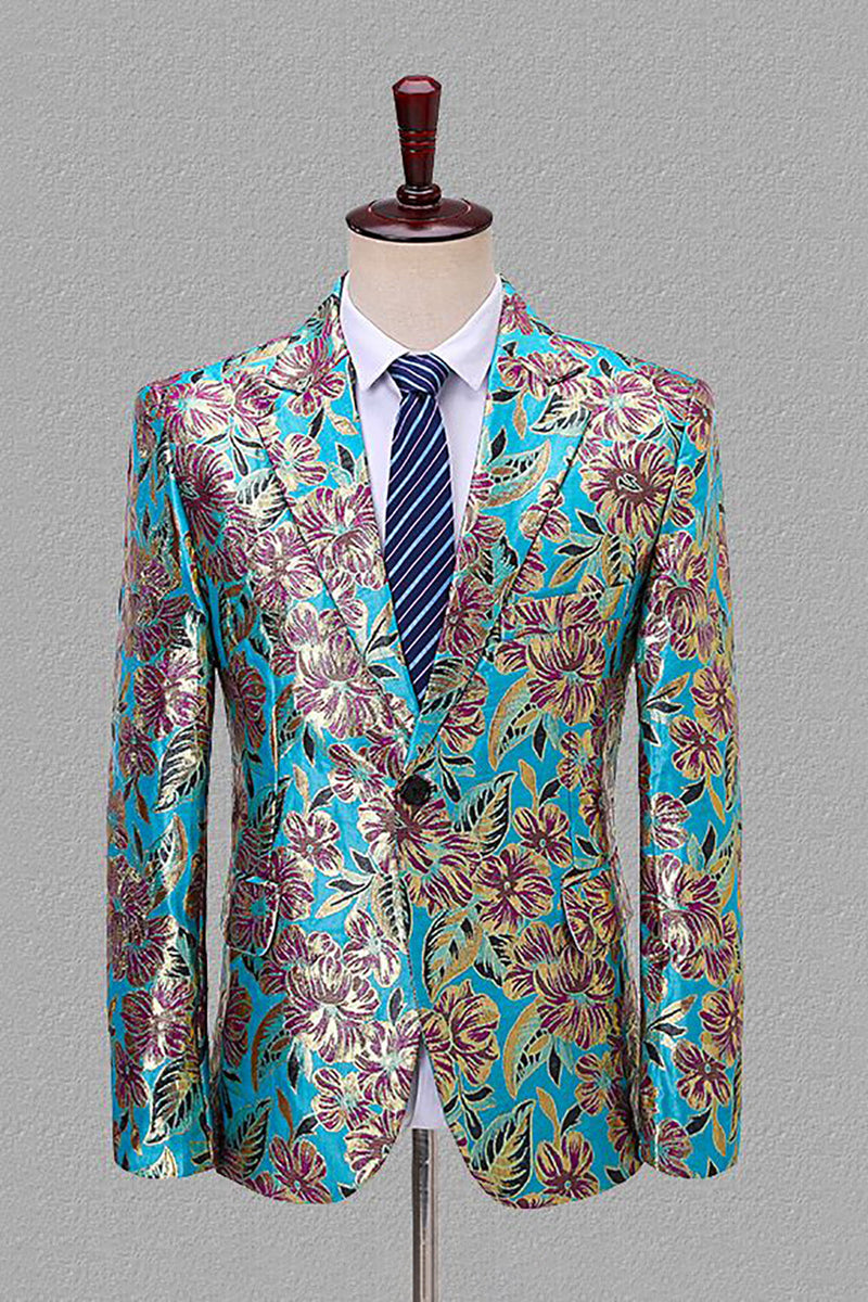 Load image into Gallery viewer, Black and Golden Notched Lapel Jacquard Men&#39;s Blazer