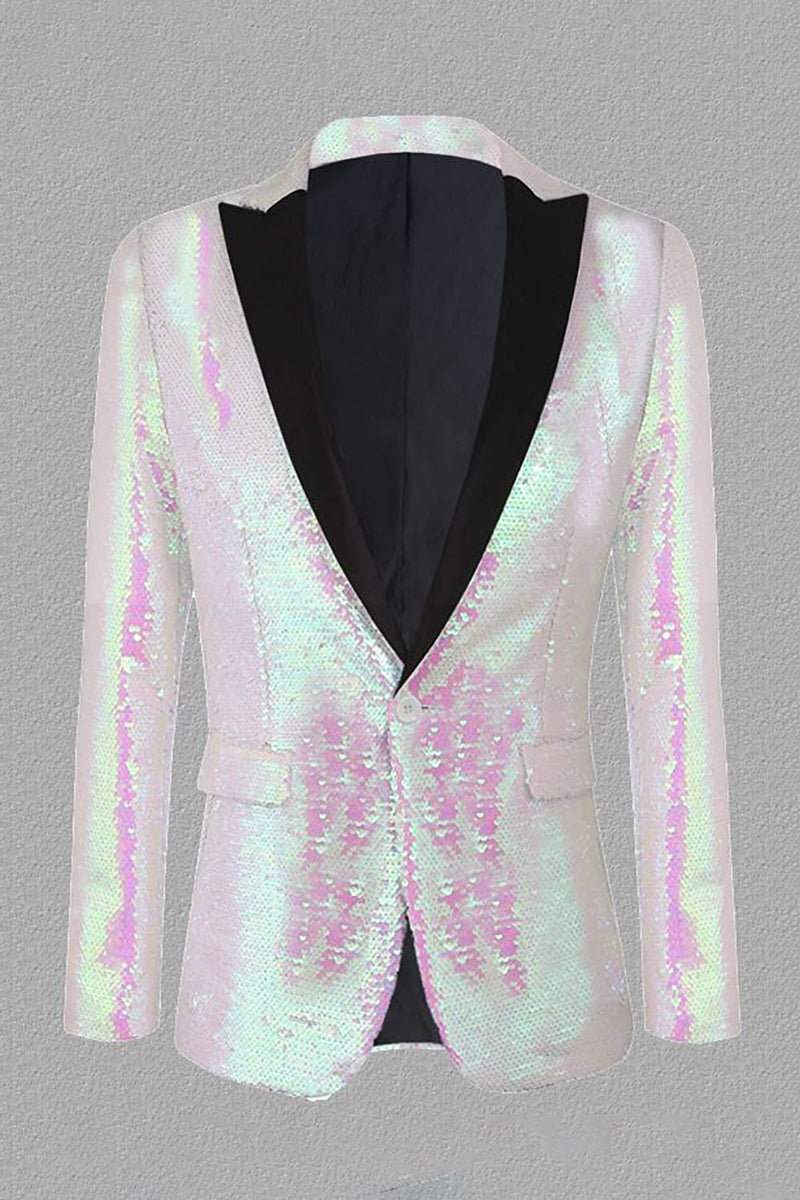 Load image into Gallery viewer, Sparkly White Sequins Peak Lapel Men&#39;s Prom Blazer