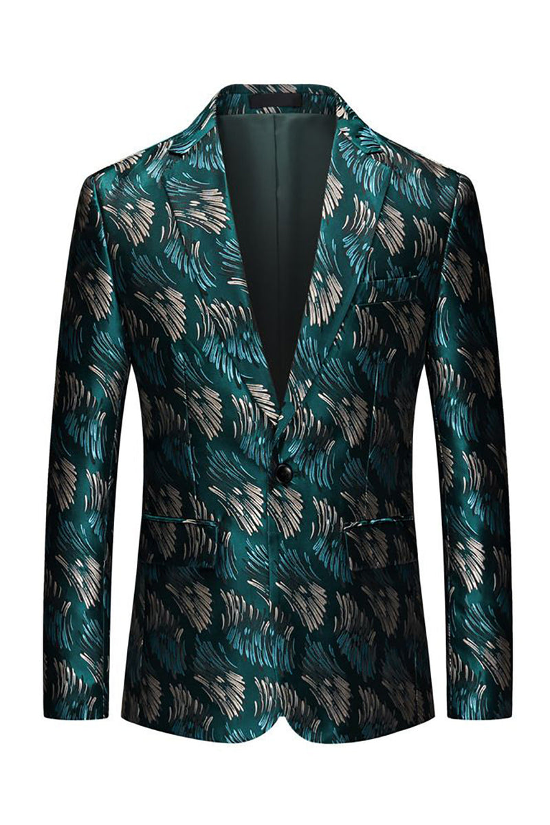 Load image into Gallery viewer, Dark Green Jacquard Notched Lapel Men&#39;s Prom Blazer