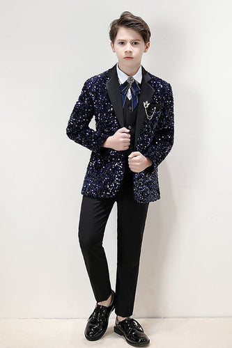 Sparkly Dark Navy Boys' 3-Piece Formal Suit Set