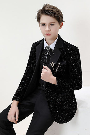 Sparkly Black Slim Fit Boys' 3-Piece Formal Suit Set