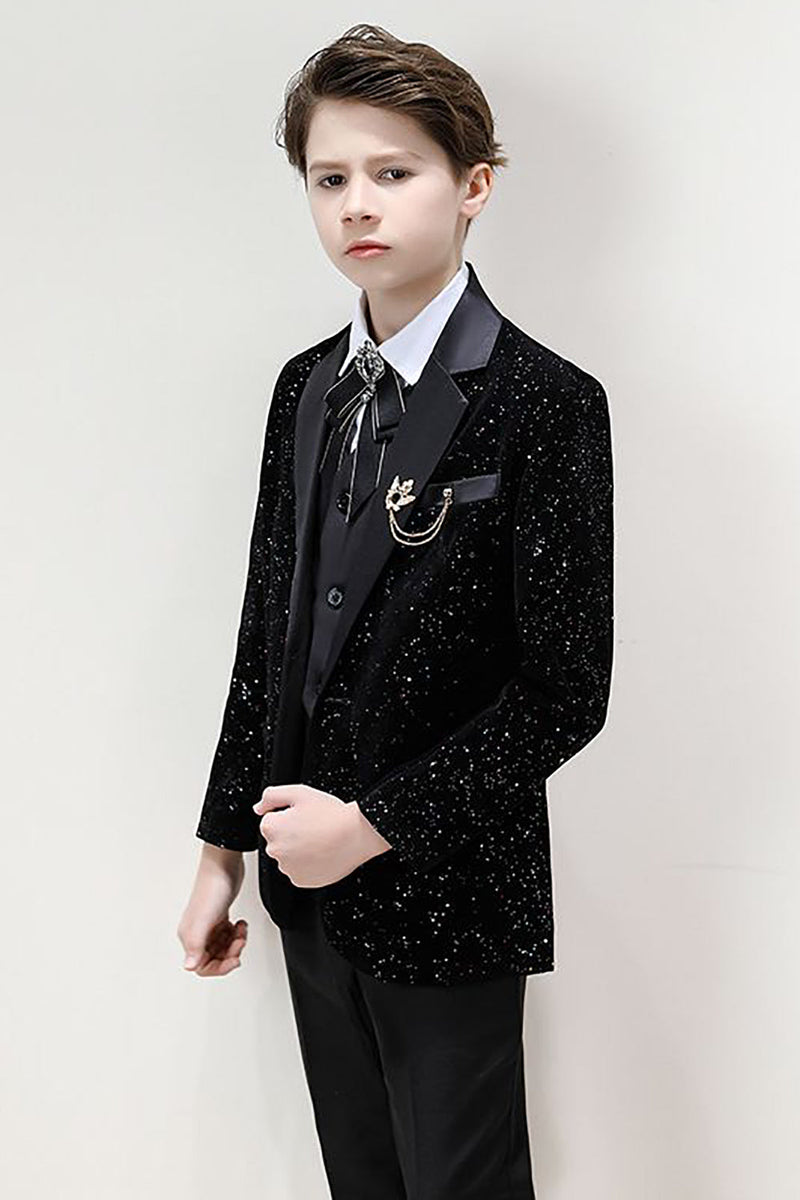 Load image into Gallery viewer, Sparkly Black Slim Fit Boys&#39; 3-Piece Formal Suit Set