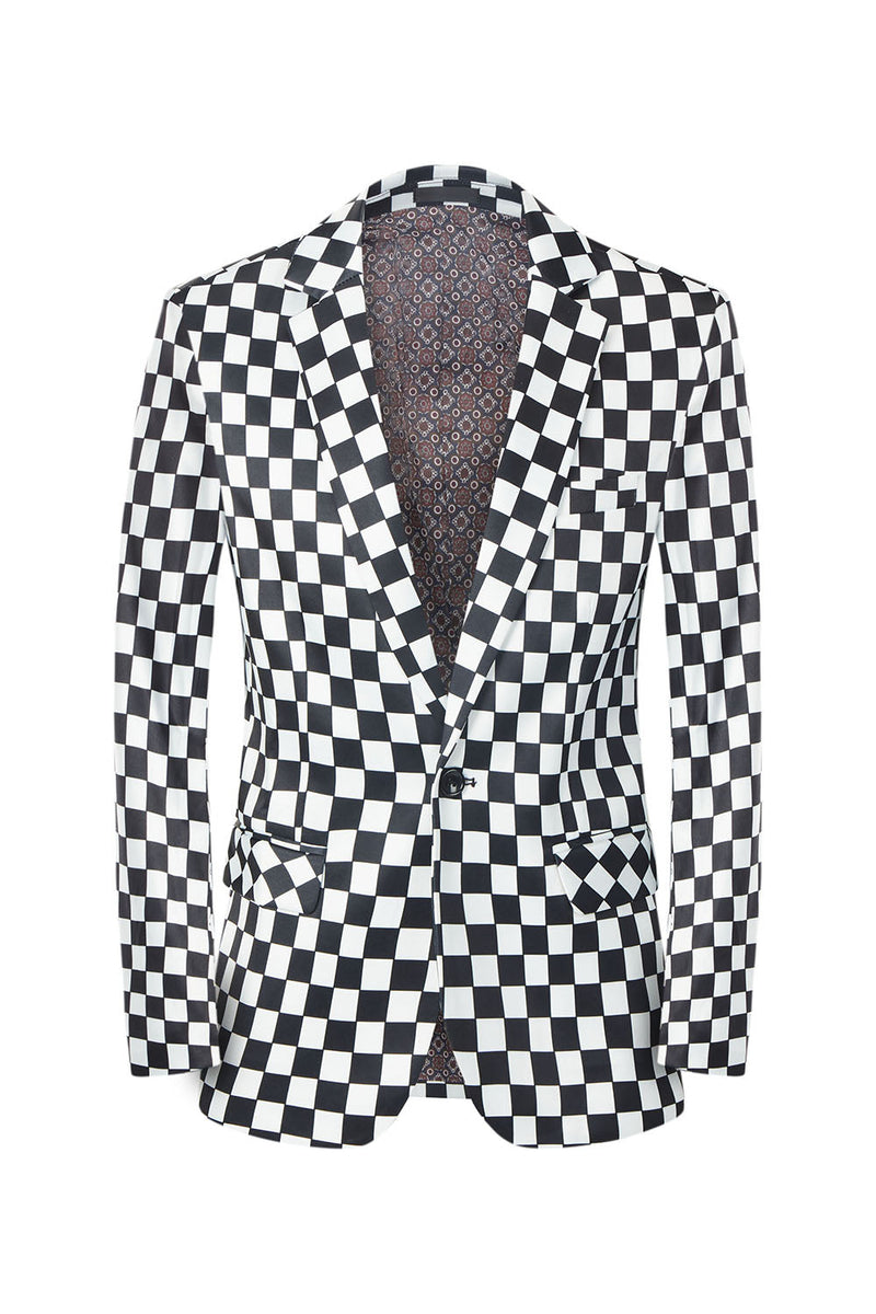 Load image into Gallery viewer, Men&#39;s Black White Plaid Notched Lapel Prom Blazer