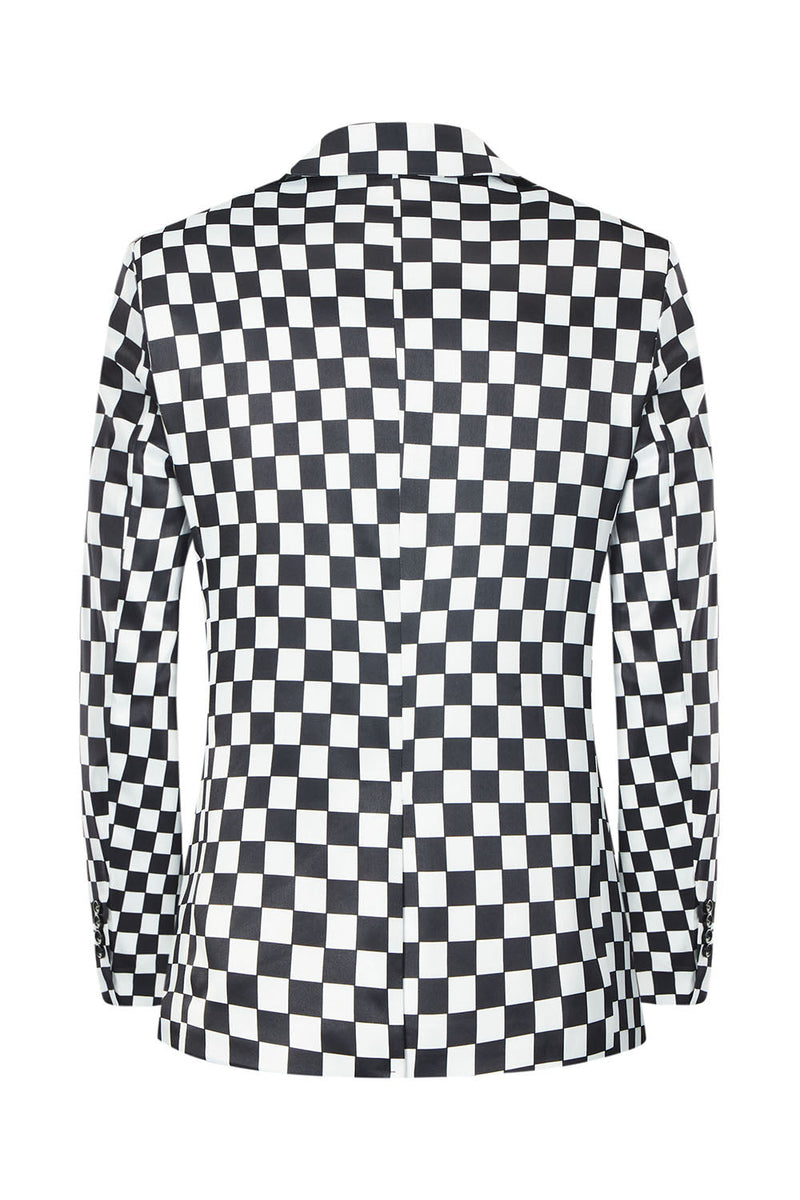 Load image into Gallery viewer, Men&#39;s Black White Plaid Notched Lapel Prom Blazer