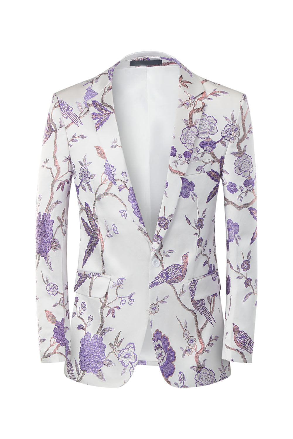 Men's White Embroidery Notched Lapel Prom Blazer