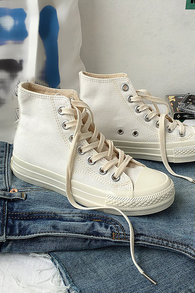 Load image into Gallery viewer, White High Top Lace Up Canvas Sneakers