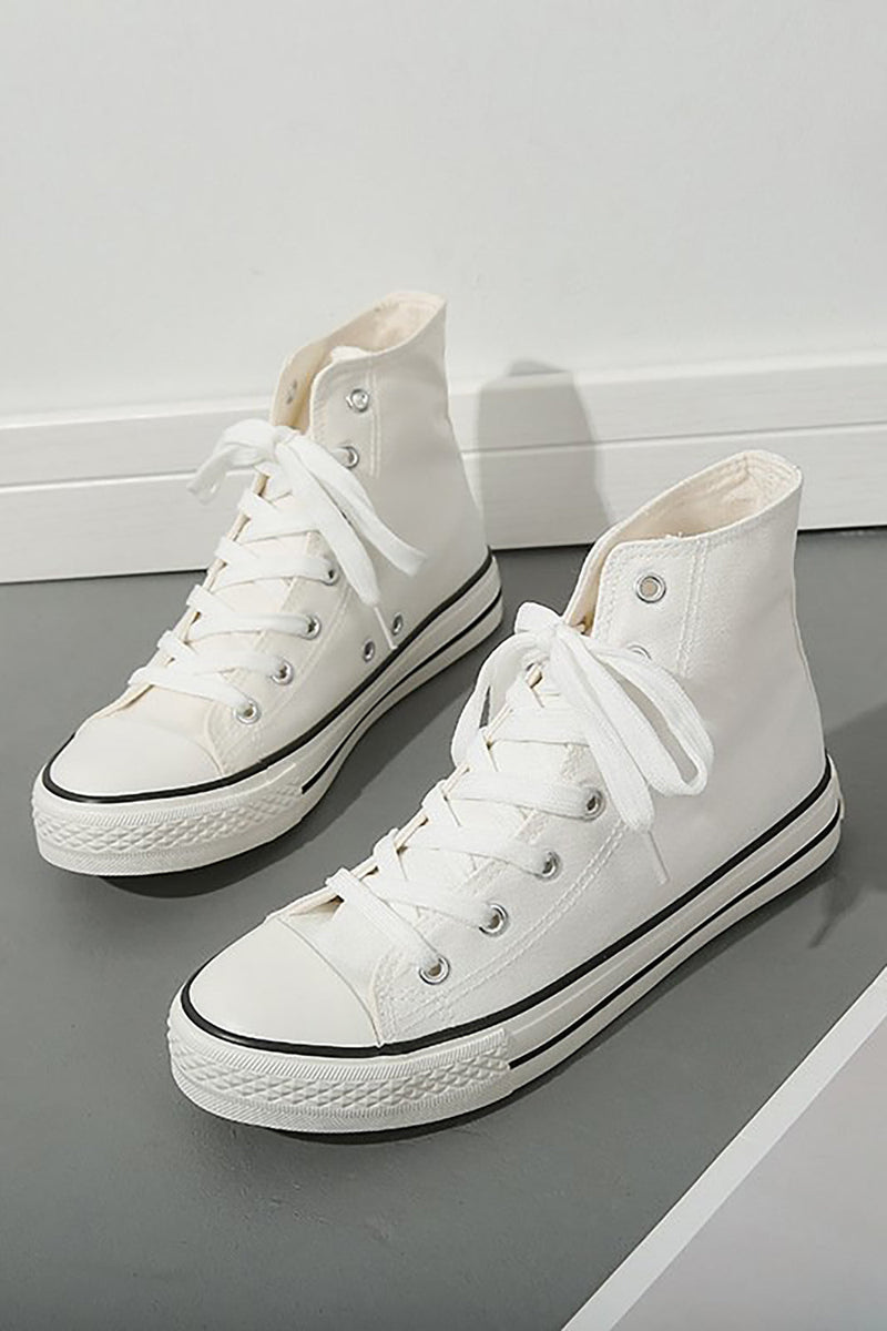 Load image into Gallery viewer, High Top White Lace Up Casual Canvas Sneakers