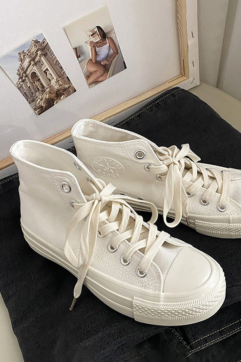 Load image into Gallery viewer, White Lace Up High Top Canvas Sneakers