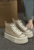 Load image into Gallery viewer, Light Khaki Platform High Top Canvas Sneakers