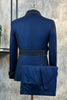 Load image into Gallery viewer, Dark Blue Jacquard 2 Piece Men Prom Suits with Belt