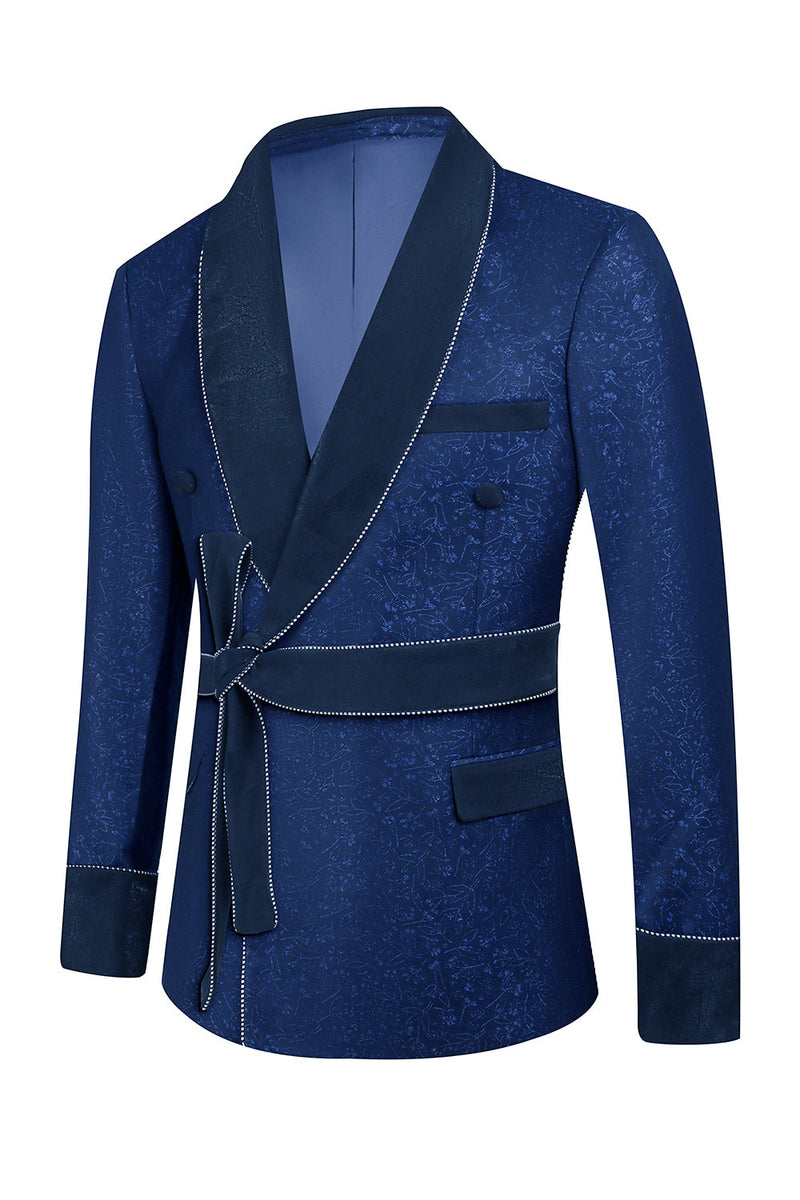 Load image into Gallery viewer, Dark Blue Jacquard Shawl Lapel 2 Piece Men Prom Suits with Belt