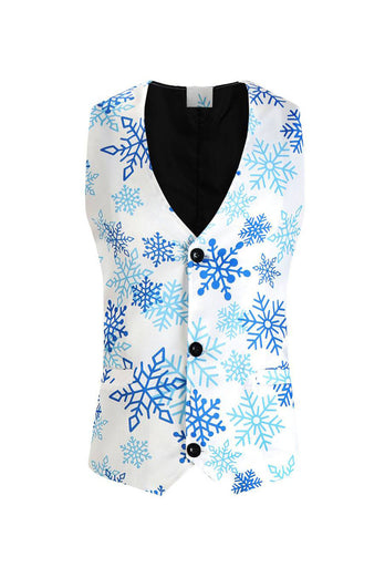 Light Blue Single Breasted Men's Christmas Suit Vest with Snowflake