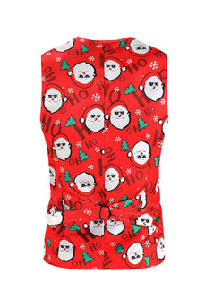 Red Santa Claus Snowflake Printed Men's Christmas Suit Vest