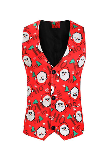 Red Santa Claus Snowflake Printed Men's Christmas Suit Vest