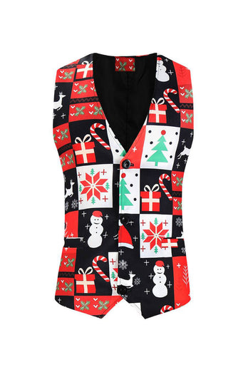 Black Red Printed Men's Christmas Suit Vest