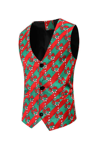 Single Breasted Red Printed Men's Christmas Suit Vest