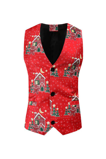 Printed Sleeveless Single Breasted Men's Christmas Suit Vest